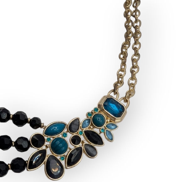 White House Black Market Gold Black Teal Statement Necklace - Picture 8 of 12